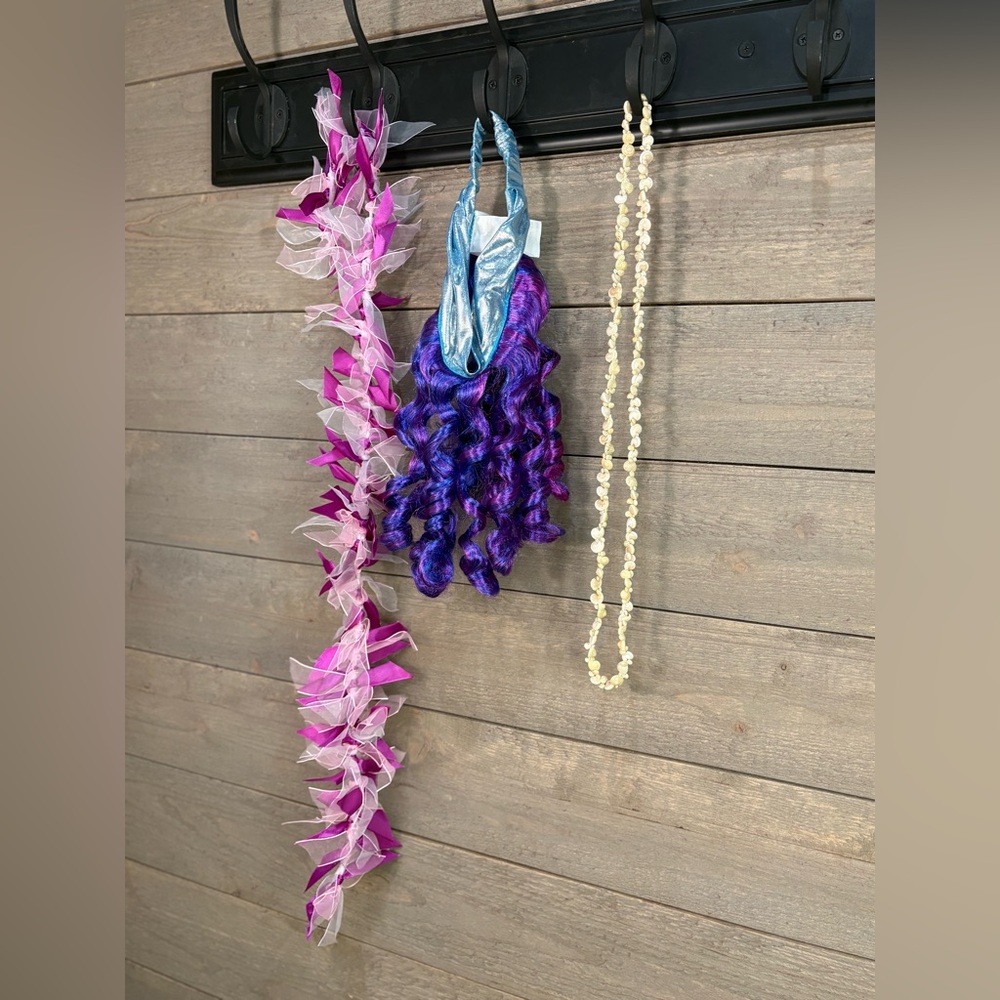 Blue Purple Curly Hairpiece with Lace Boa & Necklace Costume Accessory Set
